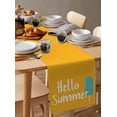 thumbnail image 6 of Hello Summer Table Runner Cotton Linen 90 Inch Holiday Dresser Scarves, Ice Cream Yellow Blue Tablerunner for Kitchen Coffee Dining Bedroom Home Living Room Dinner Scarf Décor 13''x90'', 6 of 9