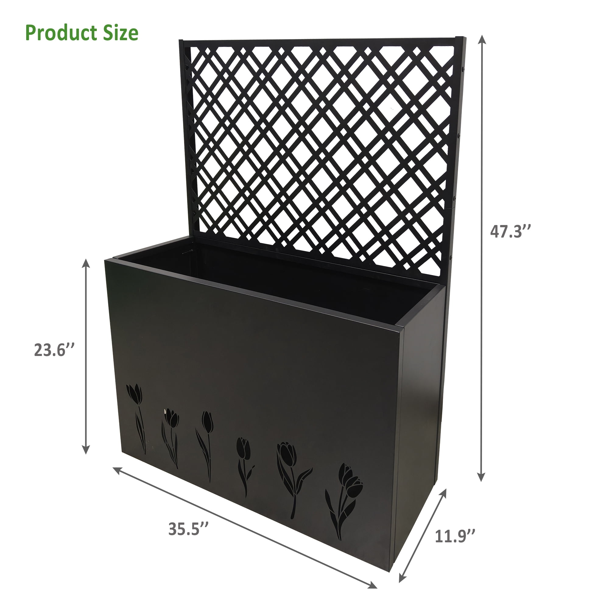 Tall Metal Planter Raised Garden Bed with Trellis, 35.5x11.9x47.3 Inch Flower Box for Patio Garden, Tulip Black