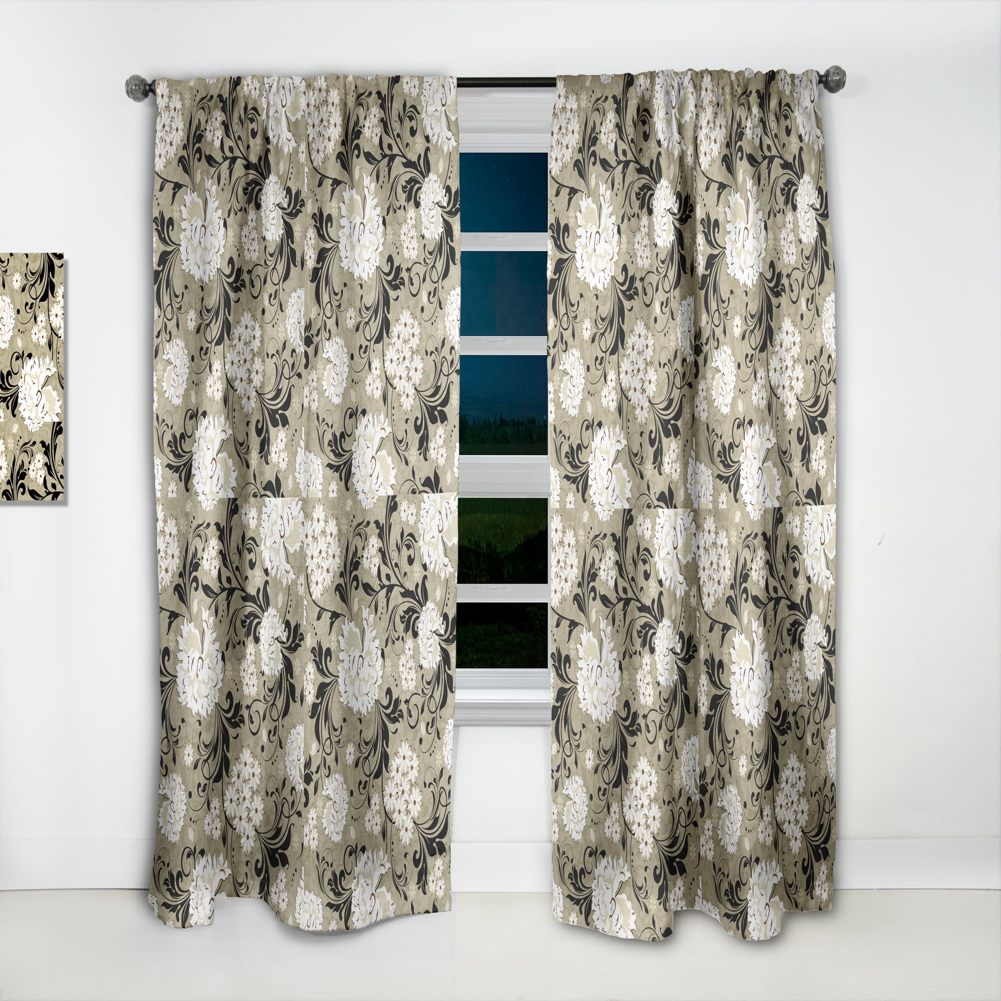 Designart 'Abstract Retro Florals' Mid-Century Modern Curtain Panel