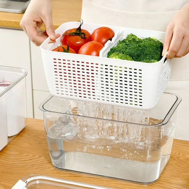 Ronanemon Juego De 3 Recipientes De Almacenamiento De Alimentos Para Refrigerador Con Tapas Con Colador, Recipientes De Almacenamiento De Frutas Y Verduras Que Mantienen Frutas, Verduras, Bayas, Carne