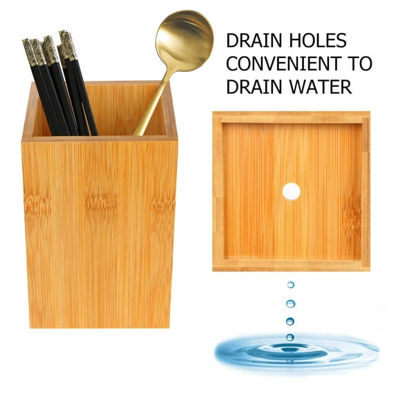 Pawsdot Bamboo Utensil Organizer with Non Slip Mats Khaki Flatware Holder for Kitchen