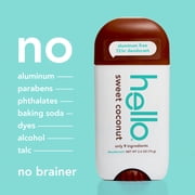 Hello Sweet Coconut Aluminum Free Deodorant, Shea Butter, Vegan, 2.6 oz Stick Deodorant