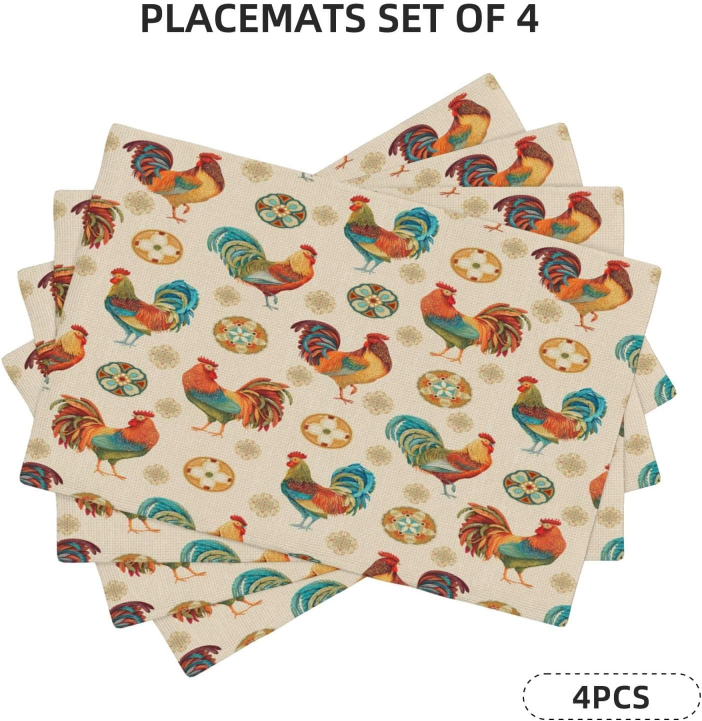 Vintage Chicken Placemats Set of 4 Country Style Rooster Table Mats Washable Place Mats for Home Party Indoor Kitchen Dining Table Decoration 12x18 Inch