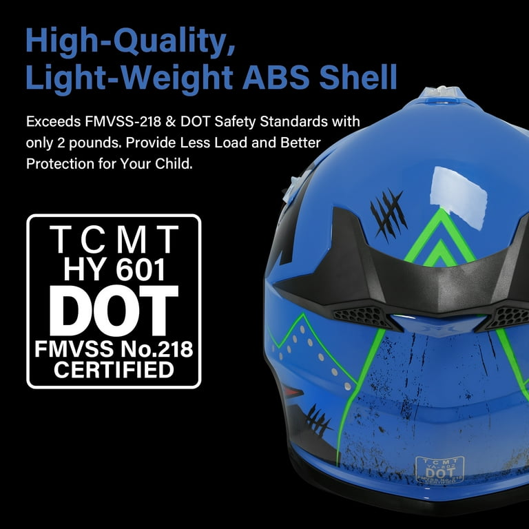 TCMT DOT Dirt Bike Helmet for Kids with Goggles Gloves for Motocross Offroad Street Motorcycle Youth XL Size Blue Shark