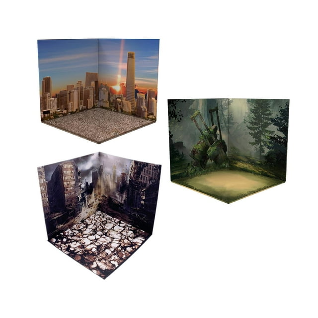 lionlar 3Pcs 1/12 Backdrop Storage Scene Decoration Organizer Vehicle Model Showcase for Forest Sunset Debris