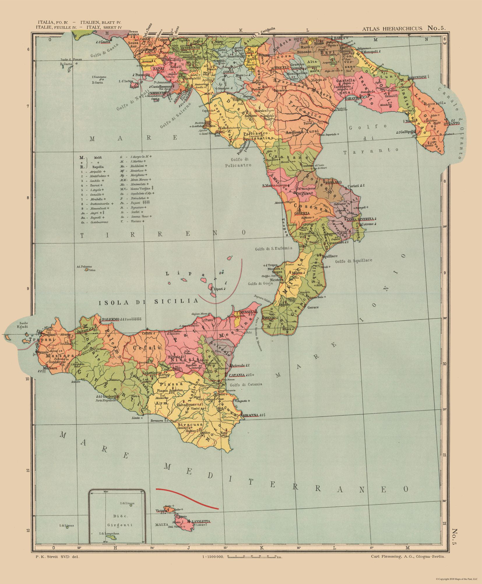 International Map Sicily Italy Streits Atlas 1913 23 X 27 81