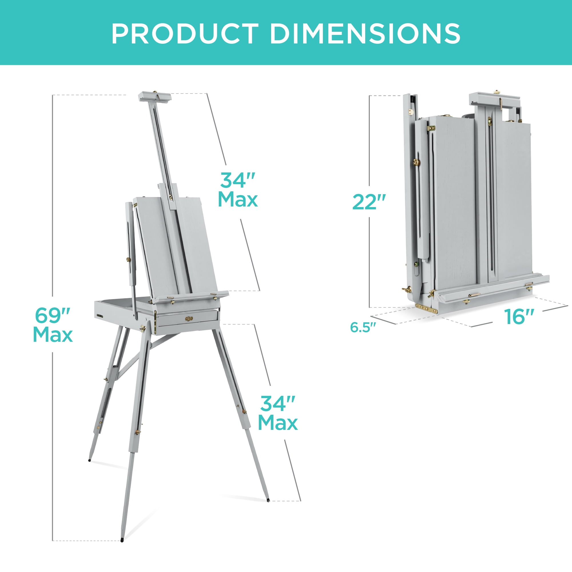 Best Choice Products Art Easel for Painting, Portable Adjustable Tripod with 32-Piece Art Set - Gray
