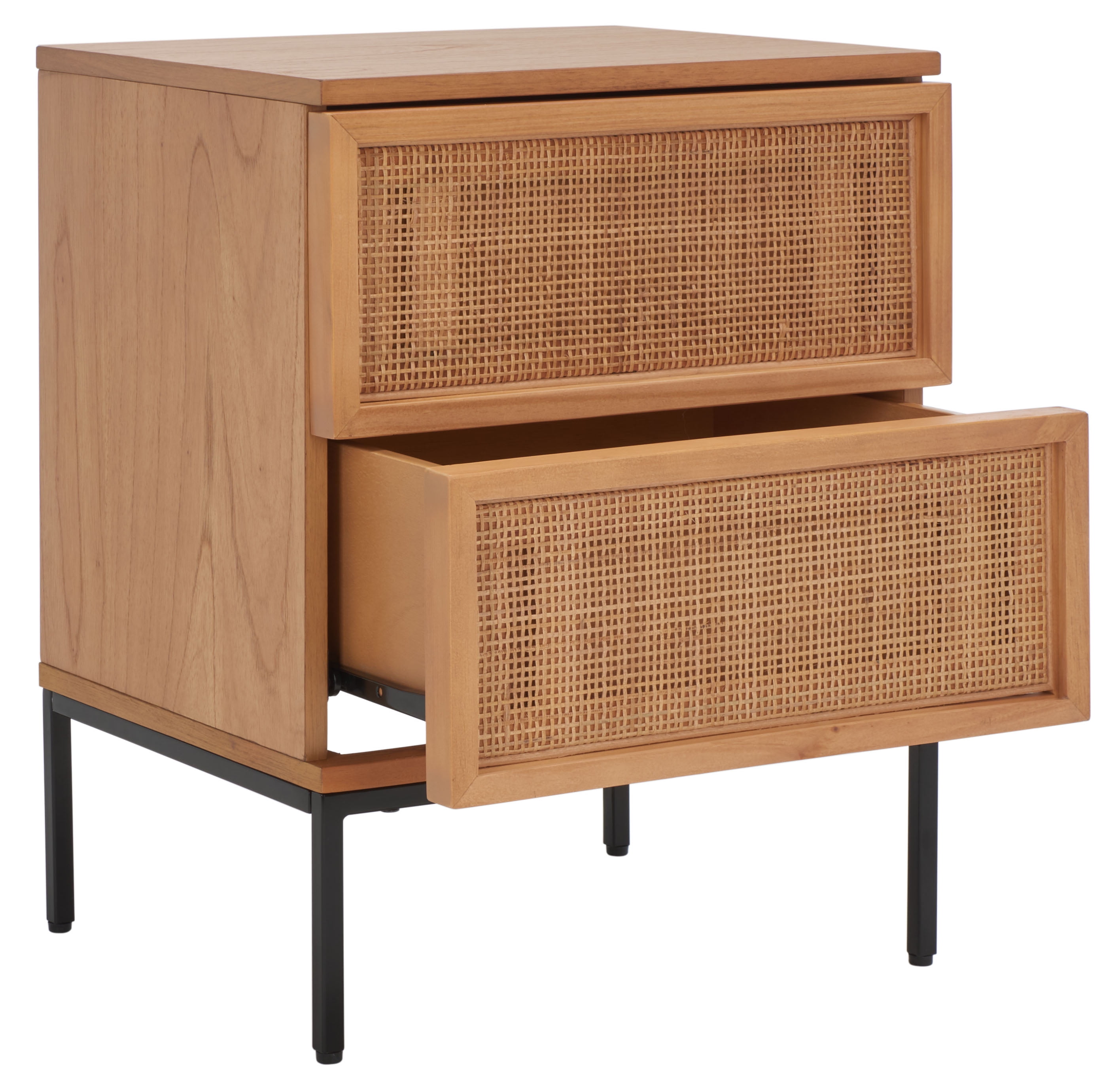 SAFAVIEH Zadie 2 Drawer Rattan Nightstand, Natural Rattan/Black Legs