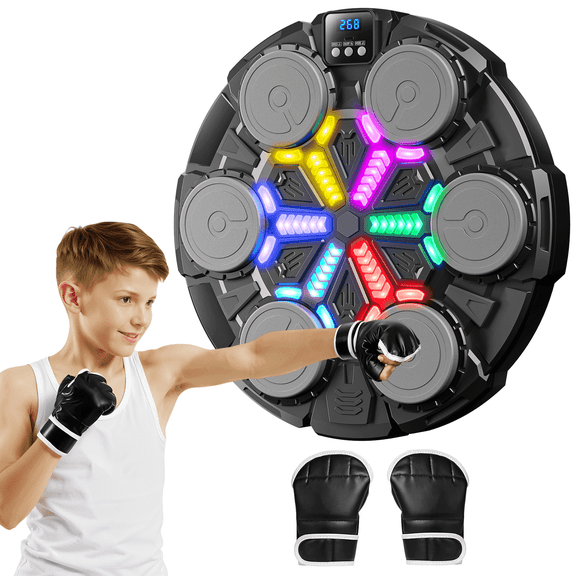 KNMDU Music Boxing Machine for Kids and Adults, Wall Mounted Bluetooth Punching Bag with Rhythm Lights and Gloves, Gift for Boys Ages 6 