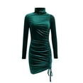 thumbnail image 6 of JIANJIA Casual Dresses For Womens Autumn Winter Velvet Solid Color Turtleneck Long Sleeve Slim Sexy Bodycon Party Daily-Wear, 6 of 6