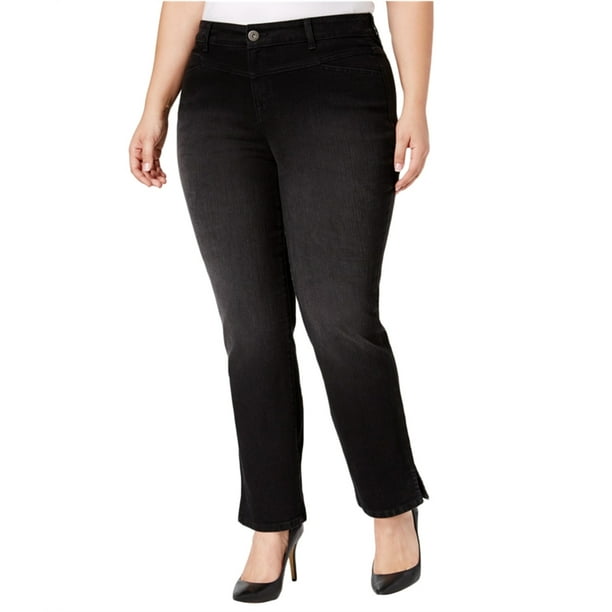 Estilo y co. Jeans de ajuste regular con dobladillo dividido para mujer, negro, 16W Regular Style&co. Ajuste regular