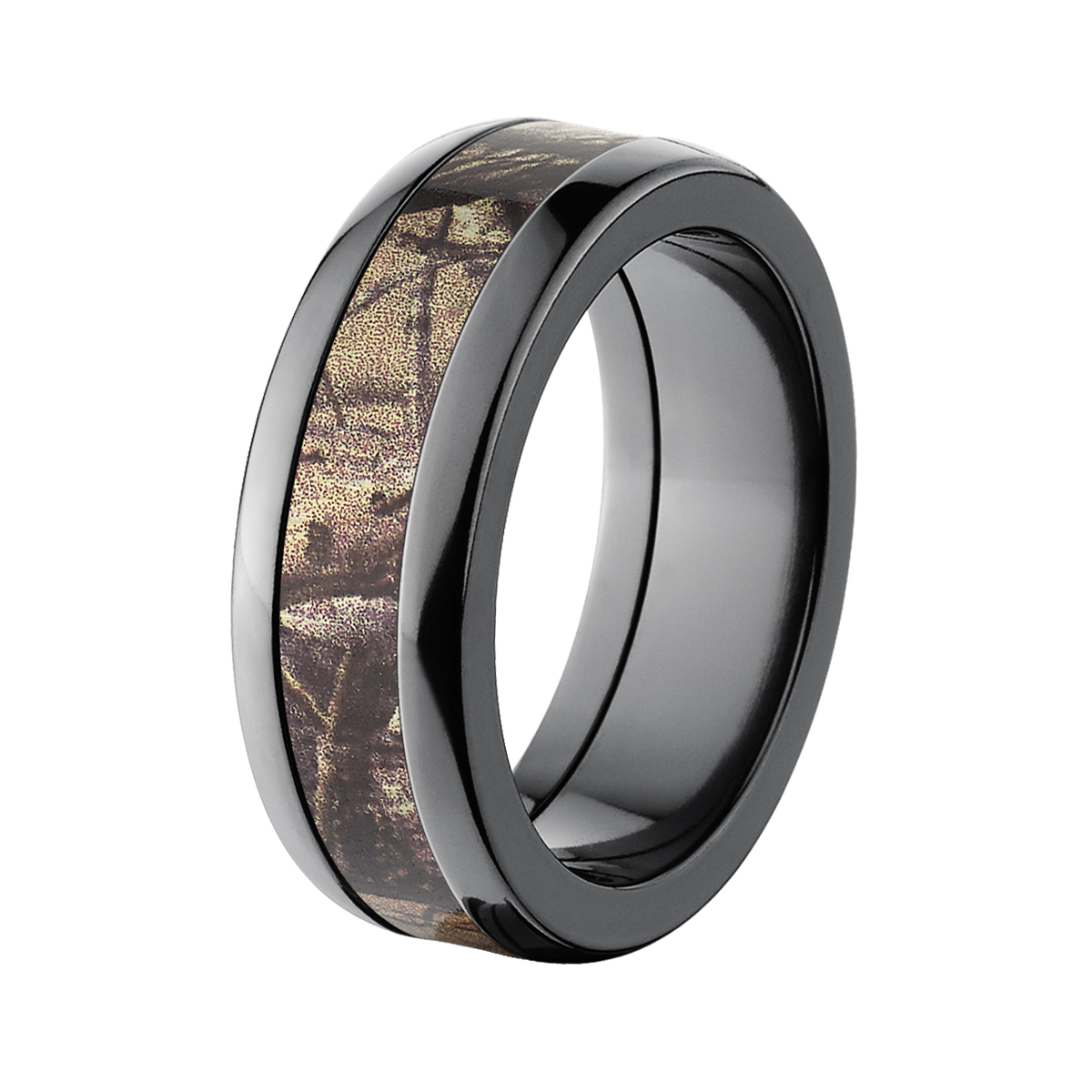 AP Men's Camo 8mm Black Zirconium Wedding Band with Polished Edges and Deluxe Comfort Fit