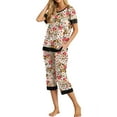 thumbnail image 5 of Cueply Womens Pajamas Sets Short Sleeve Sleepwear Top Capri Pants Casual Lounge Sets with Pockets, 5 of 6
