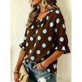 thumbnail image 2 of Women's Polka Dot Loose Fit 3/4 Sleeve Ruffle Hem Blouse, 2 of 3