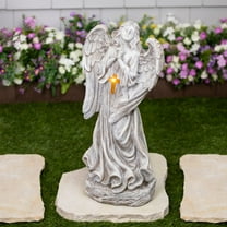 LED Solar Lighted Angel with Cross Garden Statue - 19"