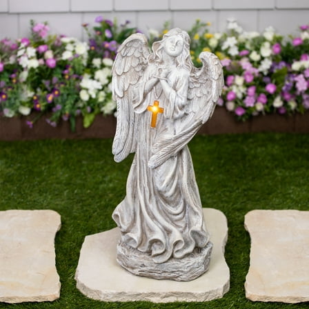 LED Solar Lighted Angel with Cross Garden Statue - 19"