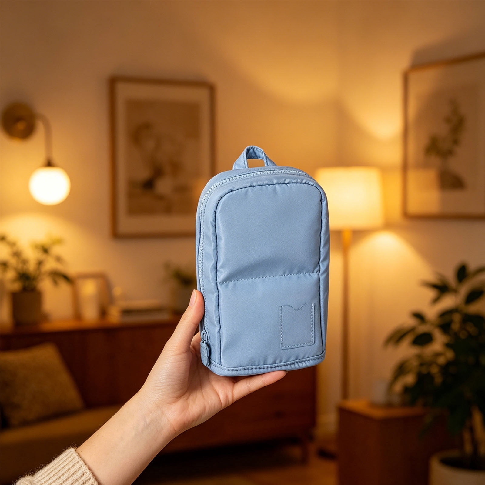 Roiihwy Standing Pencil Case Pouch with Multi Compartments, Large Capacity Pencil Bags with Zipper for Supplies and Office Organization(Light Blue)