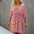 thumbnail image 2 of Fesfesfes Women's Bohemian V-Neck Loose Short Sleeve Print Mini Dress, 2 of 9