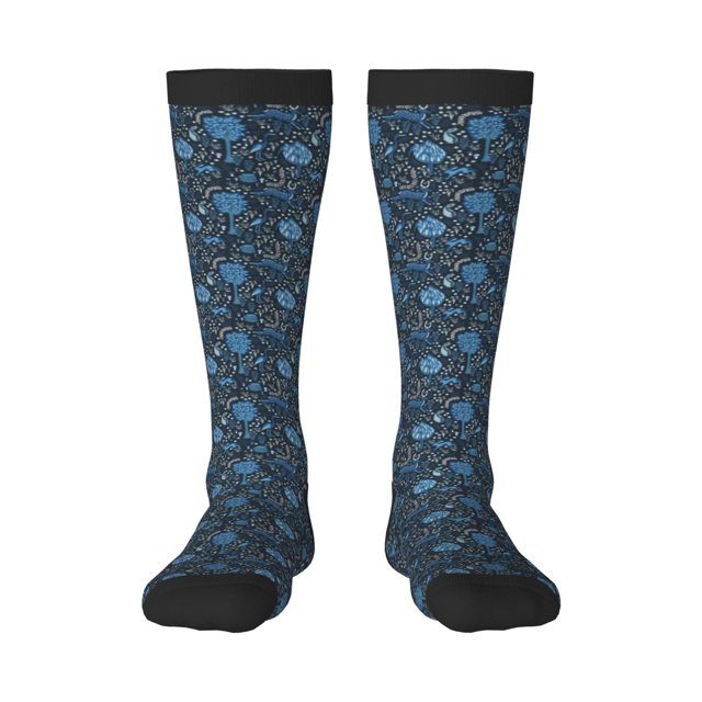 Fotbe Winter Blue Forest Deer Calcetas Divertidas Estampadas para Hombre y Mujer, Calcetas de Algodón hasta la Rodilla para Caminar, Correr, Enfermería y Embarazo