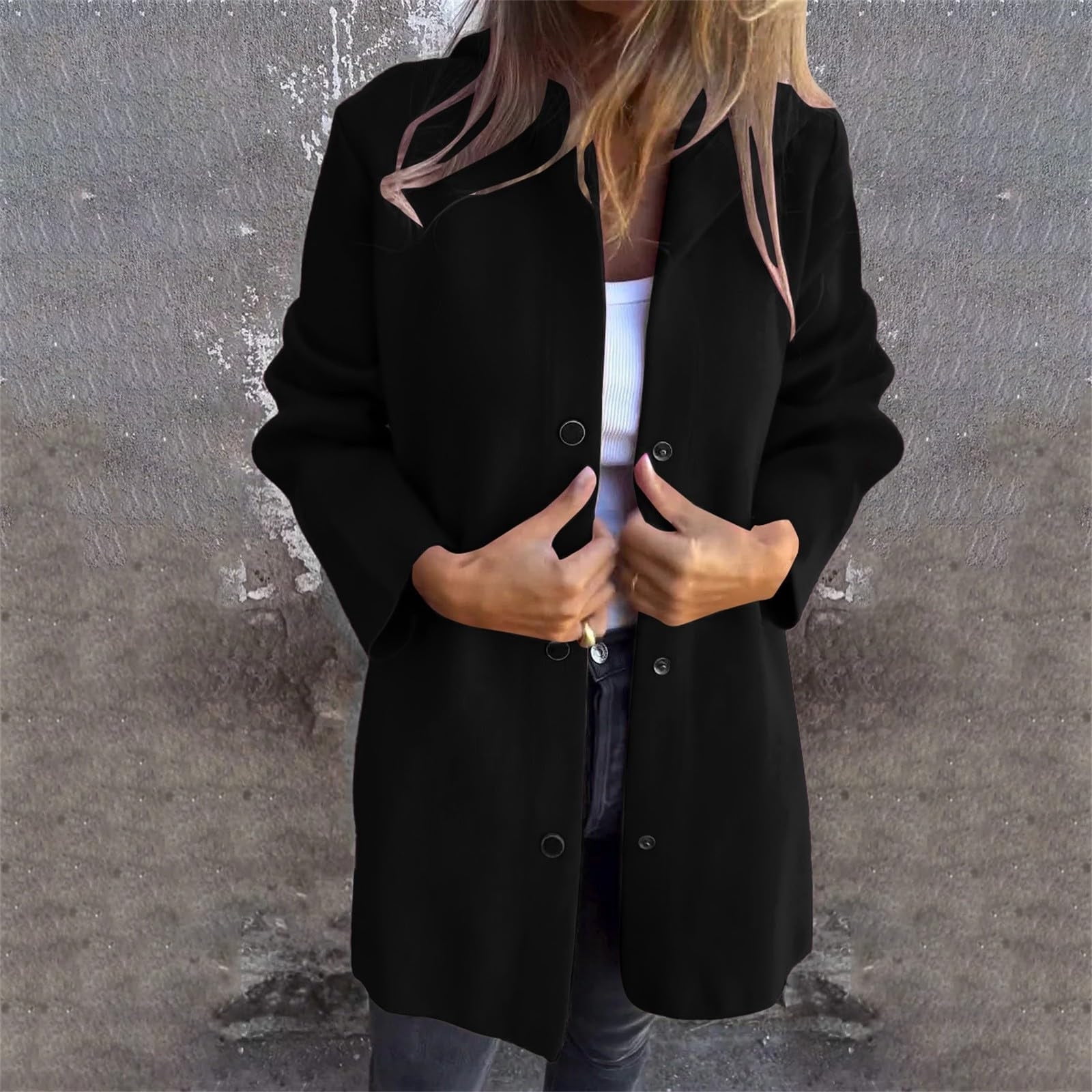 Womens Wool Peacoats with Hooded and Pockets Plus Size S-5X Snap-Button Up Coats Ladies Casual Solid Long Sleeve Comfort Outerwear