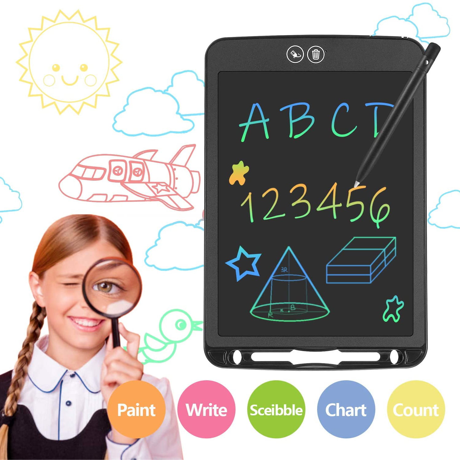 Black LCD Writing Tablet 6 Inch Counter Writing Pad Digital Drawing Tablet for Kids Portable Reusable Erasable Elder Message Board Digital Handwriting Pad Doodle Board Calculator for School Office 
