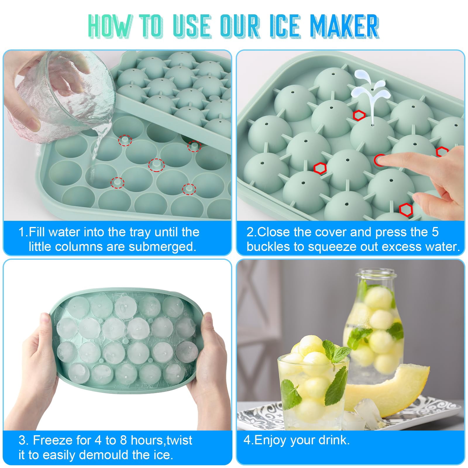 Ice Cube Tray  2 Pack Flexible Silicone 22 Balls Maker With Lid Bpa Free Easy-release Trays For Freezer Diy Homemade Round Cubes Coffee