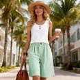 thumbnail image 6 of HongQid Women Bermuda Shorts Knee-Length Drawstring Elastic Waist Wide Leg Baggy Gingham Stripe Shorts with Pockets, 6 of 9