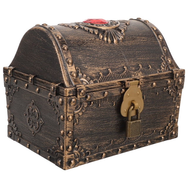 Pequeño cofre del tesoro pirata decorativo estilo vintage caja de baratijas de fiesta pirata