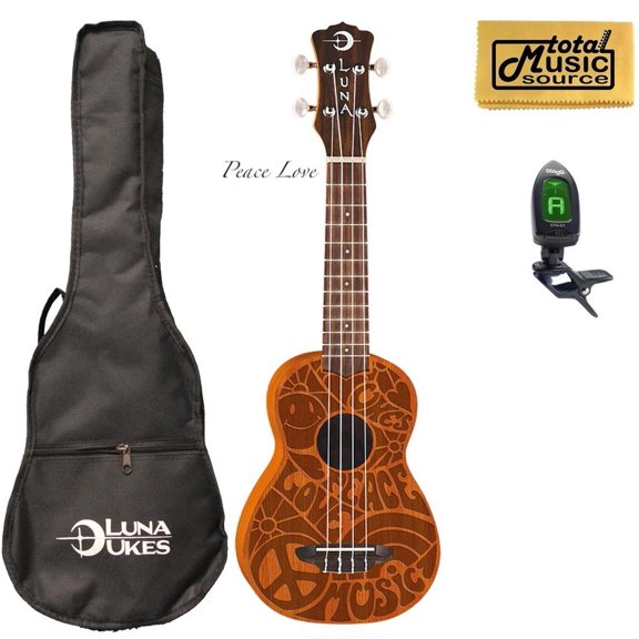 Luna Guitars Peace Love Ukulele W/Gigbag,Tuner, PP & PC, UKE PCE PACK