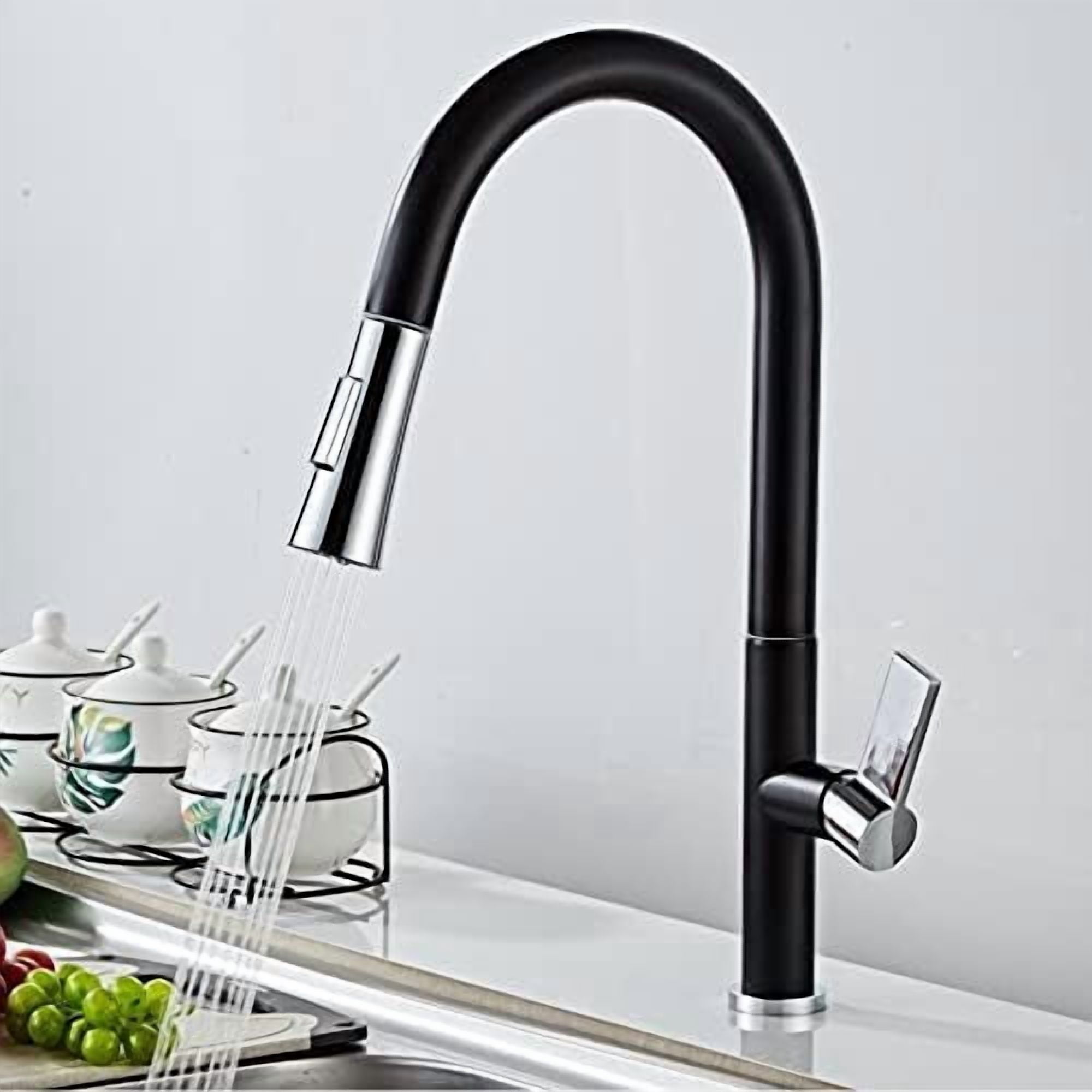 Kitchen Sink Faucet for Bar Farmhouse Commercial, Single Handle Pull Out Kitchen Tap, Swivel Degree Water Mixer Tap, Chrome Spring Button Nozzle Kitchen Faucets