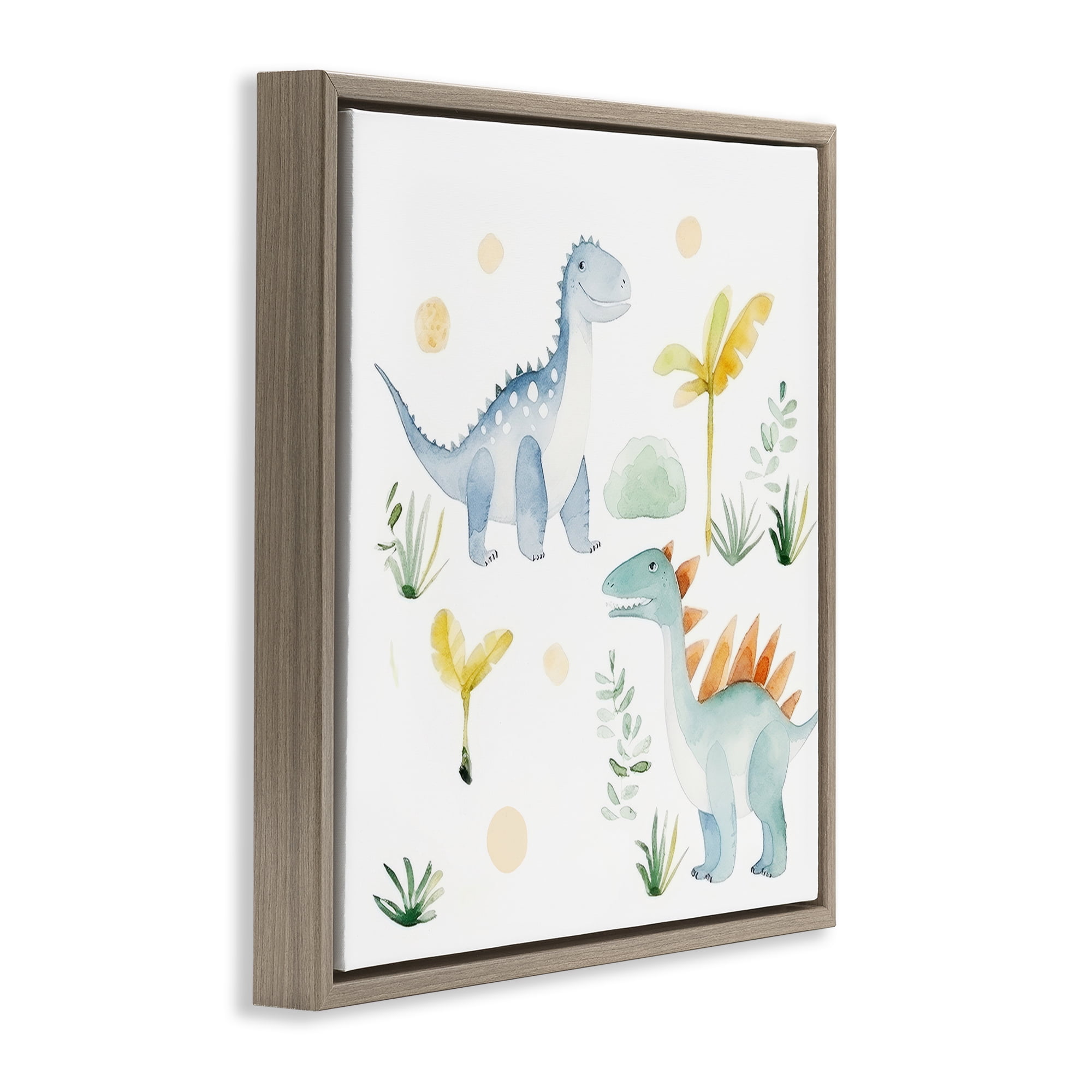 Stupell Industries Dino Wonderland Friends Brown Framed Floater Canvas Wall Art, design by Lazar Studio