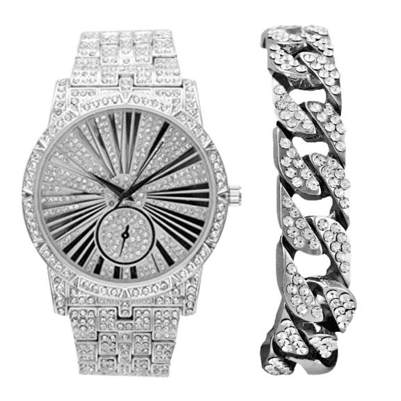 Charles Raymond Variety of Bling-ed Out Trendy Mens Hip Hop Watches - 2023 Blast (Silver - L0503 -C)