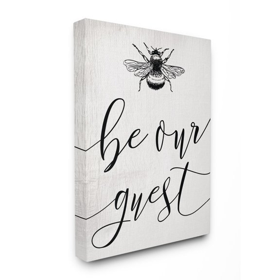The Stupell Home Decor Collection Be Our Guest Bumble Bee Script Typography Oversized Stretched Canvas Wall Art, 24 x 1.5 x 30