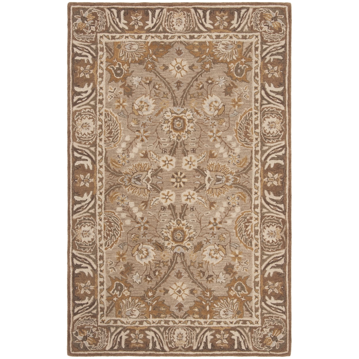 SAFAVIEH Anatolia Sharon Traditional Wool Area Rug, Dark Grey/Brown, 4' x 4' Round