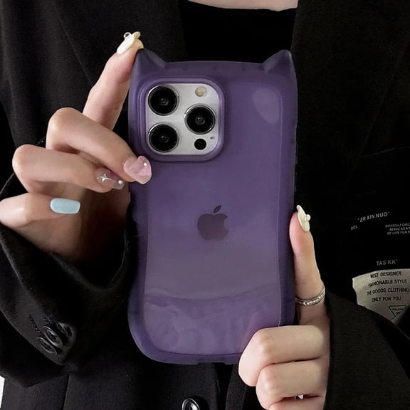 Cute 3D Cat Ear Phone Case For iPhone 17 16 15 14 13 Pro Max Kawaii Soft Matte Transparent Cover