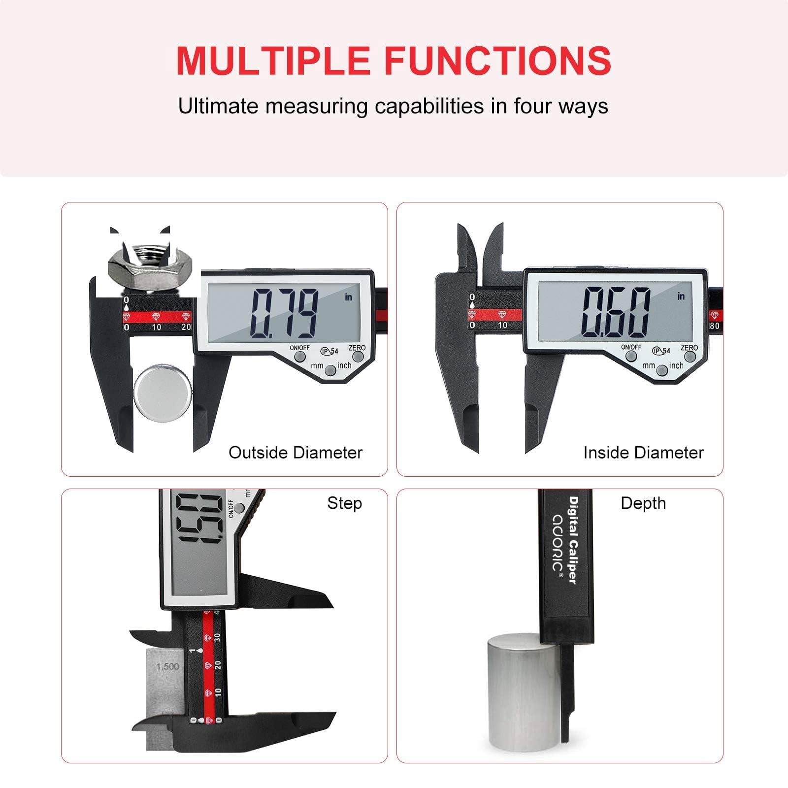 Digital Caliper, 0-6" Calipers Measuring Tool - Electronic Micrometer Caliper with Large LCD Screen, Auto-Off Feature, Inch and Millimeter Conversion
