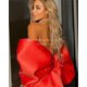 thumbnail image 2 of Vestido de fiesta corto de satén con hombros descubiertos rojo Qunque, vestidos de noche de manga corta personalizados, Mini vestido de cóctel con lazo en la espalda para fiesta de bienvenida, 2 of 5