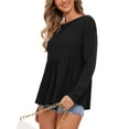 thumbnail image 4 of INSPIRE CHIC Women's Peplum Top Ruffle Hem Shirt Crew Neck Long Sleeve Blouse M Black, 4 of 6