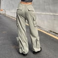 thumbnail image 5 of Kmdttou Cargo Pants Women Stretchy Solid Color Fashion Casual Loose Broad Leg Full Length Pants, 5 of 8