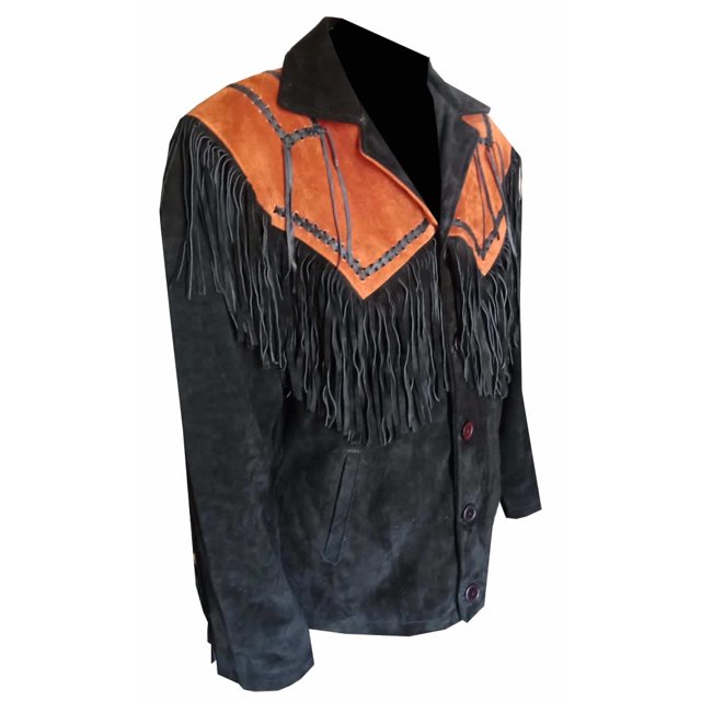 Classyak Men's Cowboy Fringed Suede Leather Western Stylish Coat