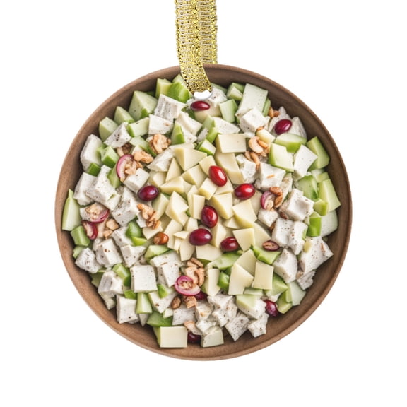 Waldorf Salad Bowl Food Double Sided Ceramic Foodie Novelty Holiday Christmas Xmas Tree Ornament Gift Accessory (Flat Printed Design, NOT 3D)