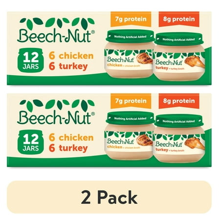 (2 pack) Beech-Nut Stage 1 Meat Baby Food Variety Pack, Chicken & Turkey, 2.5 oz Jar (12 Pack)