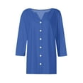 thumbnail image 5 of WTXUE Womens Short Sleeve Blouses Button Down Shirts V Neck Blouses for Women Business Casual Tunic Tops Basic Tees Gauze Shirts Womens Summer Tops Dressy Casual Casual Shirts Basic Shirts Blue M, 5 of 6