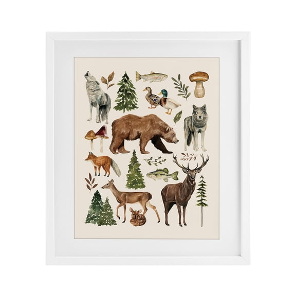Stupell Industries The Wild Wood Animals White Framed Print Under Glass, design by Bethany Sandoval