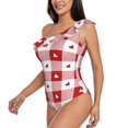thumbnail image 3 of Yiaed Plaid Heart Print Women One Piece Swimsuits Tummy Control One Shoulder Bathing Suits Pattern Ruffle Swimwear-X-Large, 3 of 8