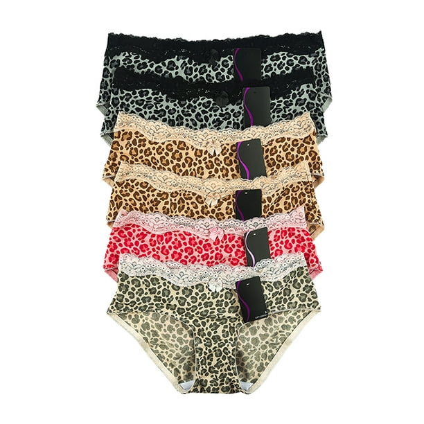 Flying Street Ladies Leopard Print Bikini Panties 6 Pieces Set