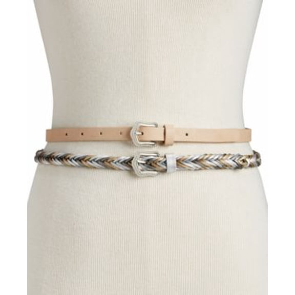 I.N.C. 2-for-1 Solid & Braided Skinny Belts (S, Blush/ Silver)