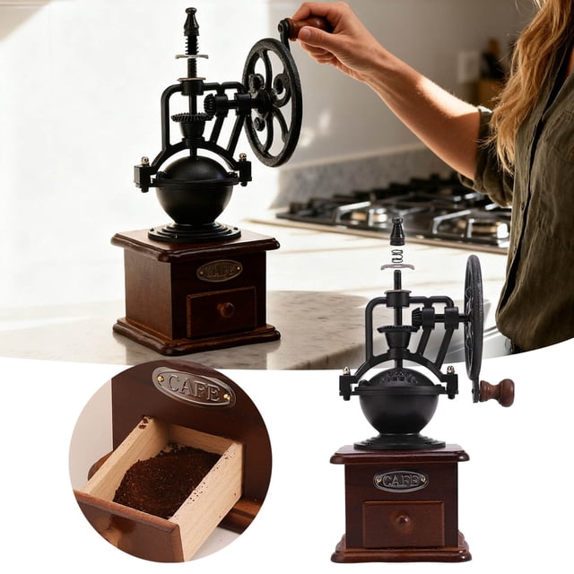 WIFKLSIIPG Style Manual Coffee Grinder Retro Wooden Mill with Ceramic Core for Home Kitchen