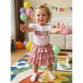thumbnail image 3 of BemeyourBBs 2Pcs Toddler Baby Girl Birthday Outfit 1 2 3 4 5 6 7 Years Birthday Summer Clothes Flying Short Sleeve Letters Crown Embroidery T Shirt Tops with Laser Layered Ruffle Tutu Skirt Set, 3 of 6