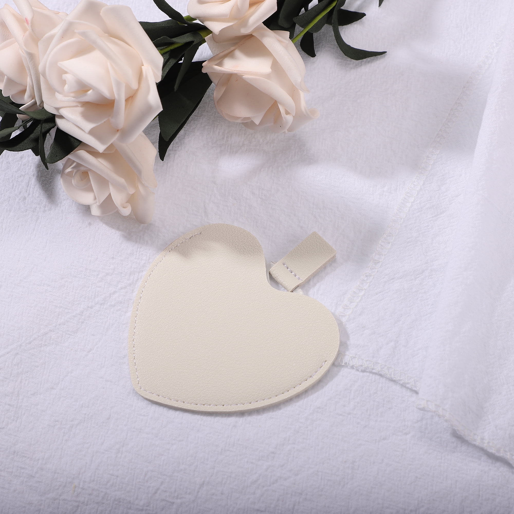 Unique Bargains Heart Shaped Compact Mirror PU Leather Case for Women White